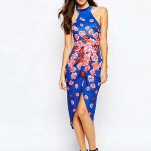 ASOS Ginger Fizz Blue & Pink Floral High-Low Dress